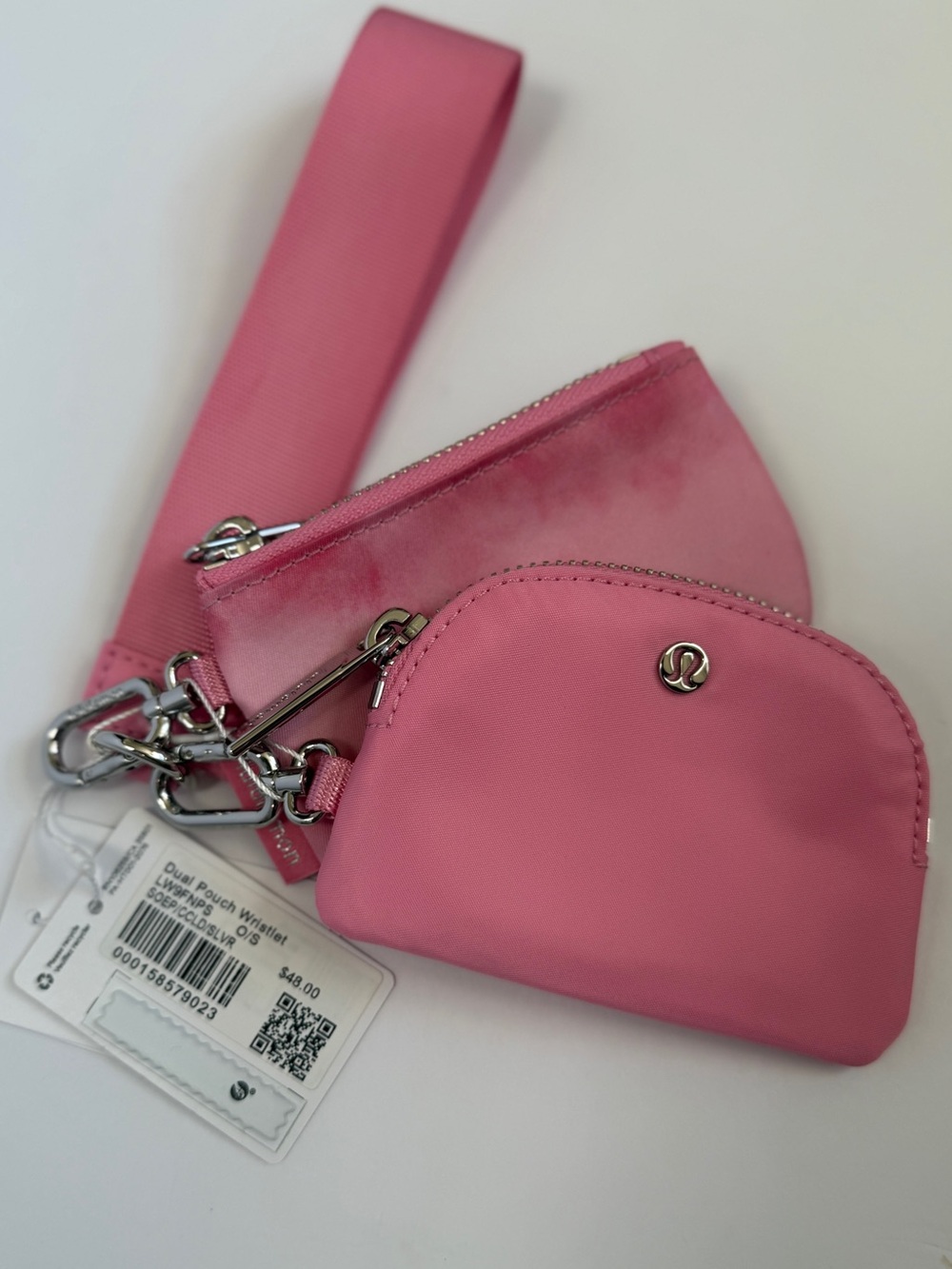 NWT Lululemon Dual Pouch Wristlet in Sonic Pink / Cloud Wash / Silver